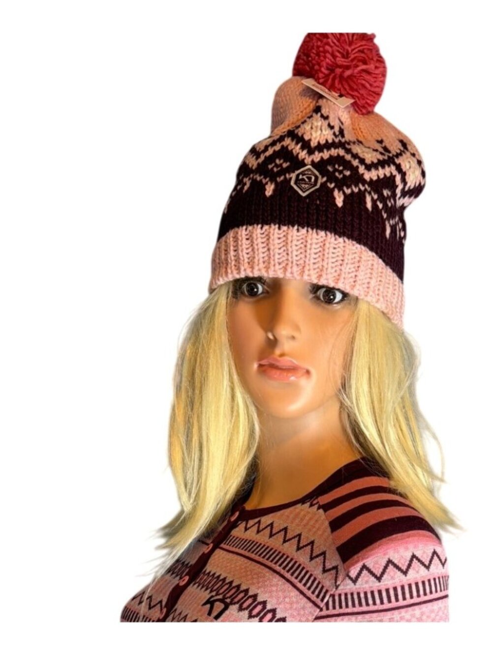 Kari Traa Seim Nordic Fair Isle Beanie Hat Jam Rose